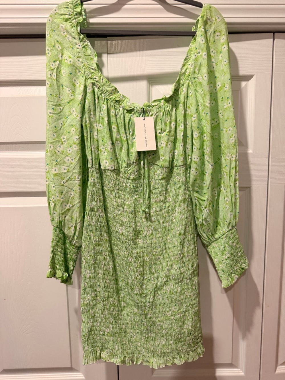 Faithfull the Brand Lime Green Floral Mini Dress